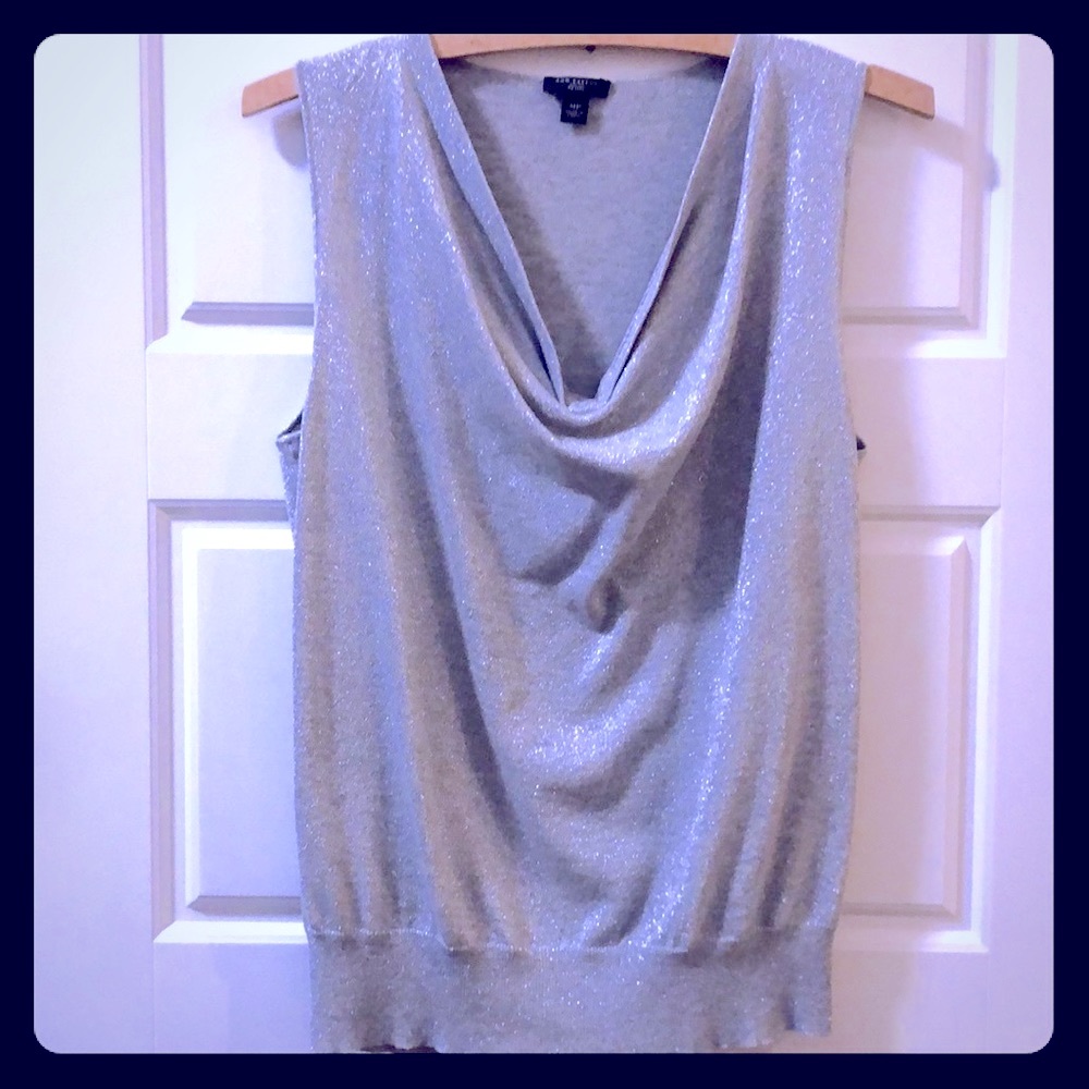 Ann Taylor sleeveless glitter top, cowl neck.